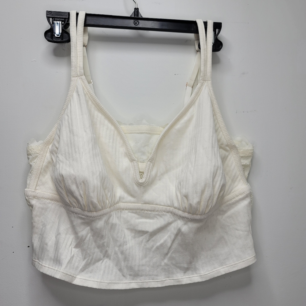 Aerie Ribbed Poppy Lace Bra Top XXL Cream White